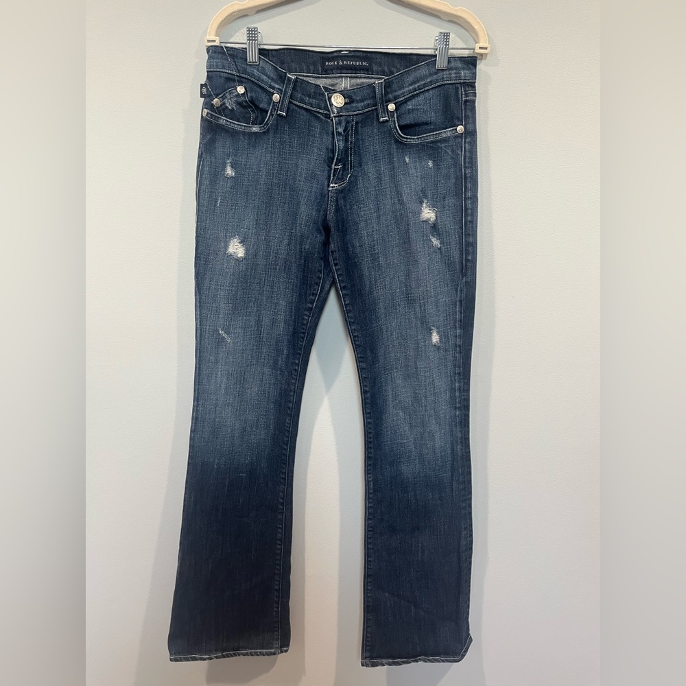 Rock & Republic Women’s Bootcut Low Rise Distressed Kasandra Jeans Size‎ 30